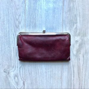 Lauren Leather Eggplant Double Frame Clutch